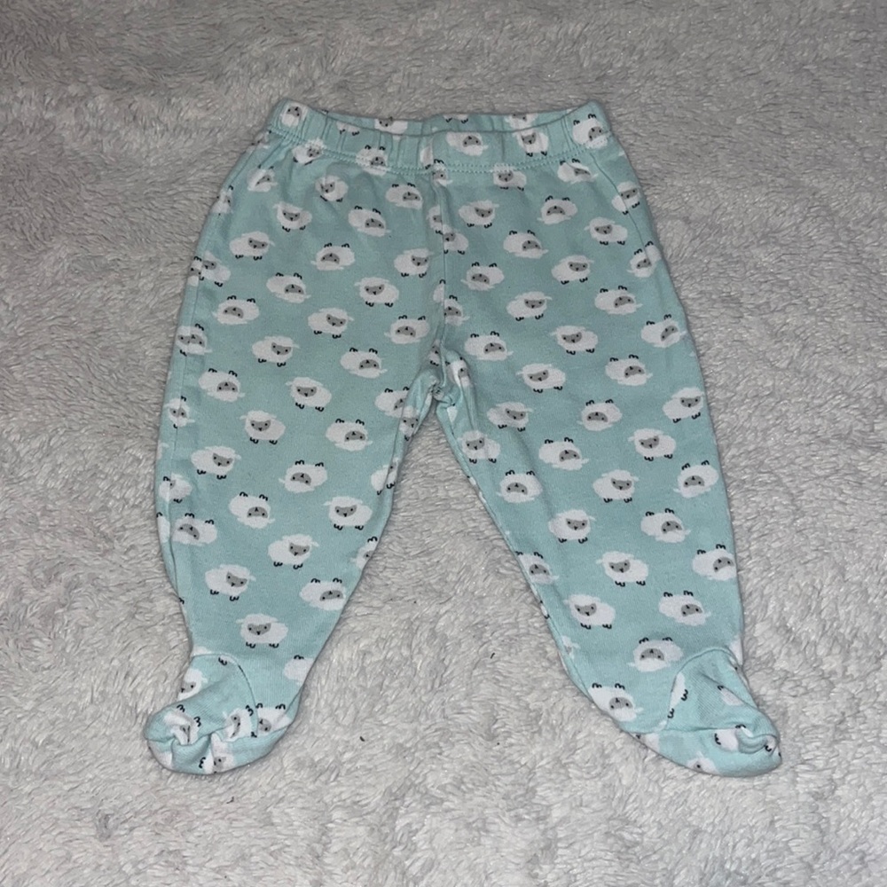 (3 for $10) bundles 0-3 month blue sheep print footie pants gender neutral 🐑